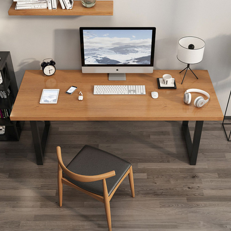 Bureau rectangulaire en bois massif brun clair, Marron clair, H 29,53 po x l 62,99 po x P 27,56 po