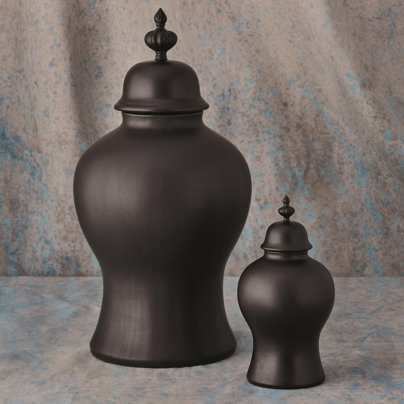Beaufort Ginger Jar, 13.5" H x 7" W x 7" D, Matte Black