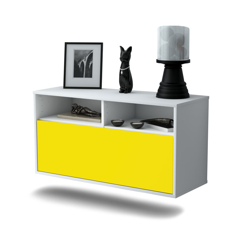 Loyne Unfinished Floating TV Stand, Yellow