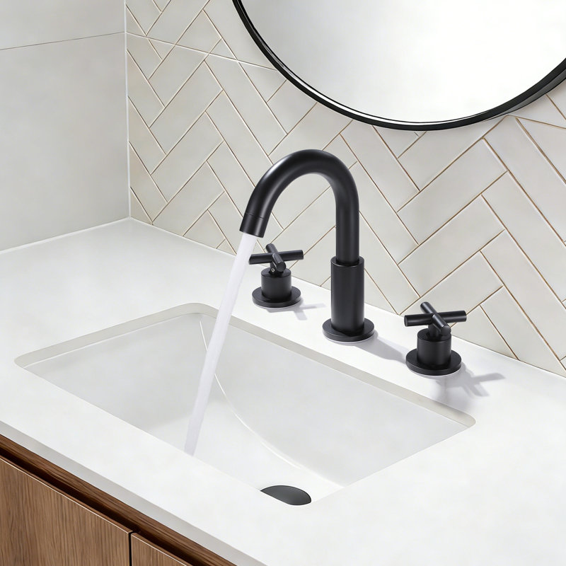 8-2/5" Solid Brass Two Handle Widespread Bathroom Sink Faucet With Drain Assembly, Matte Black, Cross Handle