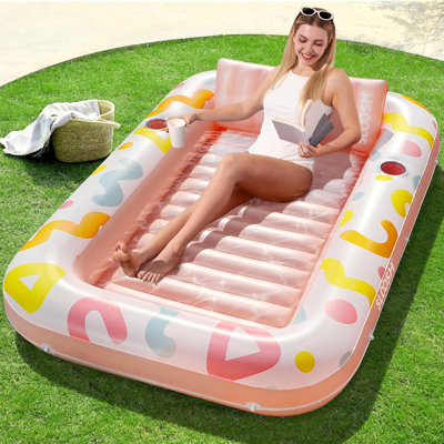 Chaise longue de bronzage gonflable avec coussin, 70 po x 46 po