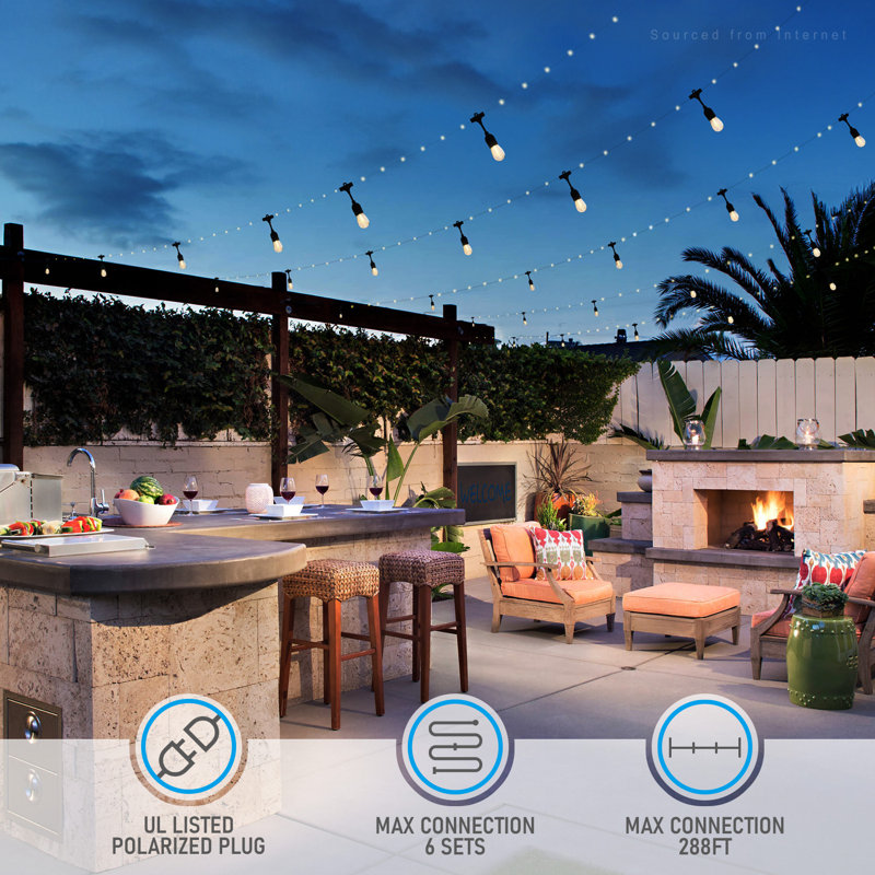 48ft 24 Bulbs Outdoor String Lights, Commercial Plug-in String Light, Grey