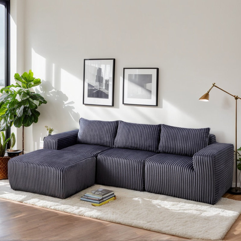 L-Shape Modular Sectional Sofa, Dark Gray Corduroy