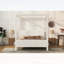 Grand lit plateforme à baldaquin avec tête et pied de lit en velours côtelé, mobilier de chambre élégant et confortable-741871464