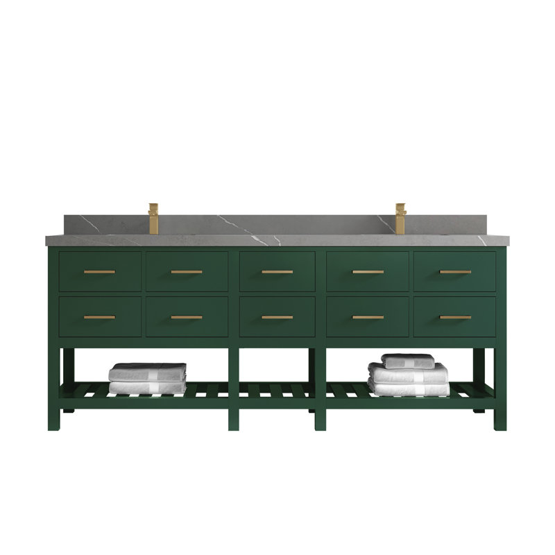 Huntwood 84" Double Bathroom Vanity Set, Piatra Gray