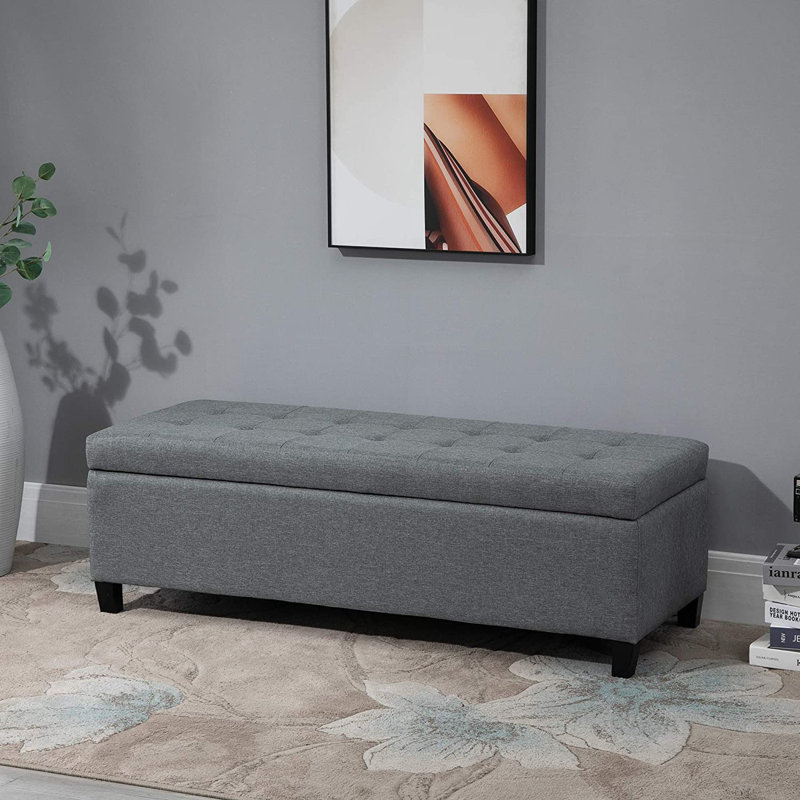 Adita Polyester Blend Upholstered Storage Bench, Grey