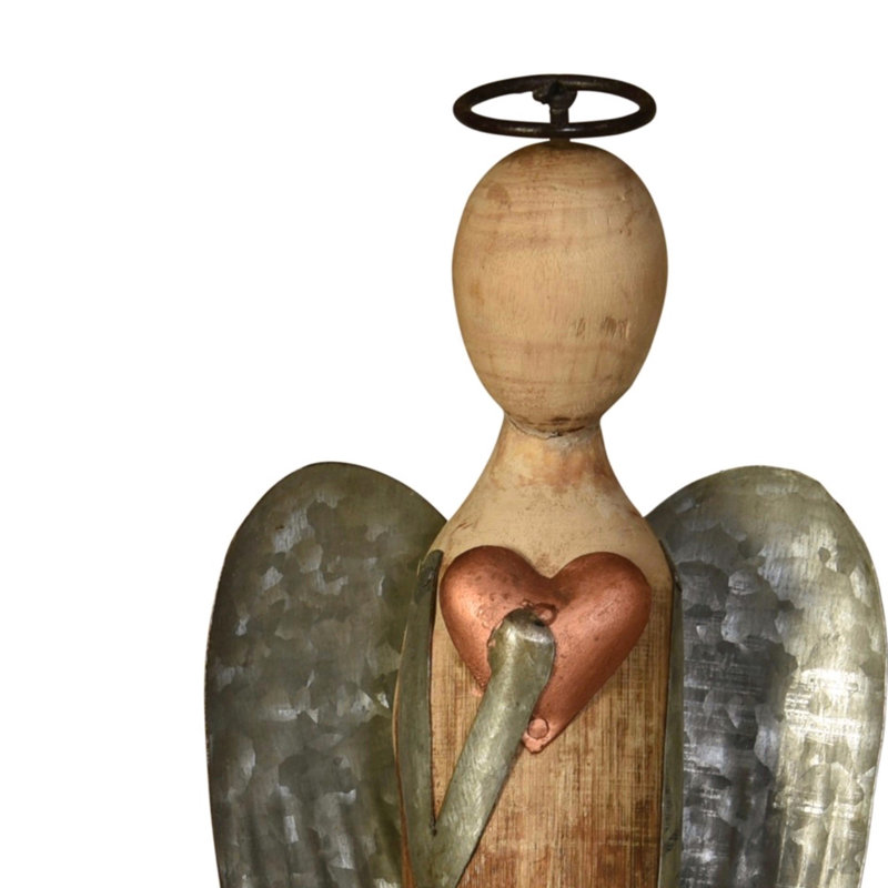 Figurine de Noël ange avec cœur, H 12 po x l 5 po x P 2 po
