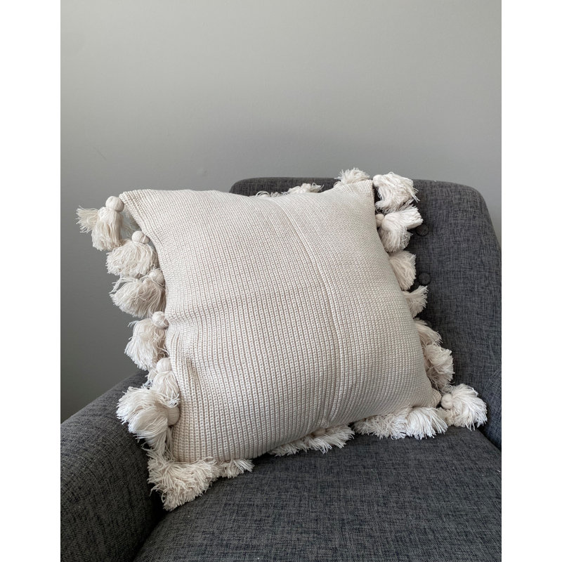 Housse de coussin en acrylique New Tassel, Crème