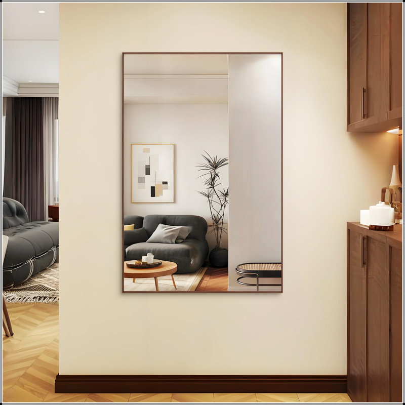 Oversized Modern Rectangle Bathroom Mirror With Walnut Frame, Decorative Large Wall-Mounted Mirror For Various Rooms