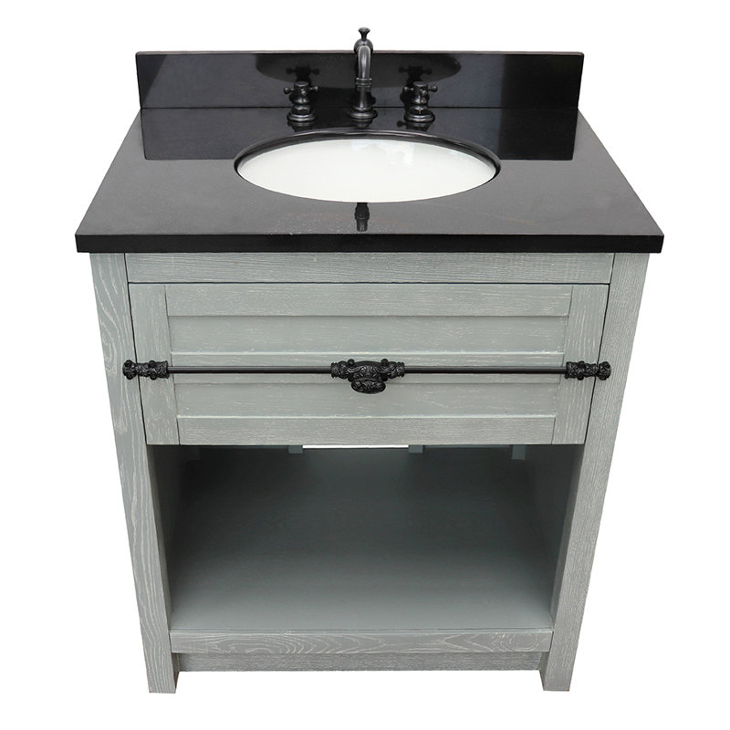 Zigler 31'' Single Bathroom Vanity with Top, Sage Gray, Black Galaxy