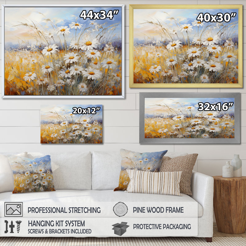 «Daisies Country Charm», impression d'art mural, Toile tendue, H 24 po x l 32 po x P 1 po