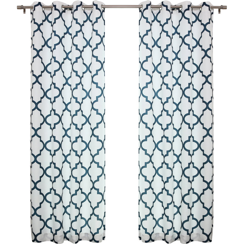 Panneaux de rideaux géométriques à œillets Rotteck, Bleu marine, l 52 po x L 84 po
