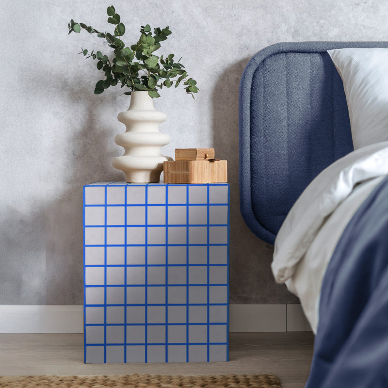 Callista 18" Modern Bohemian Ceramic Tiled Rectangle End Table, White/Blue