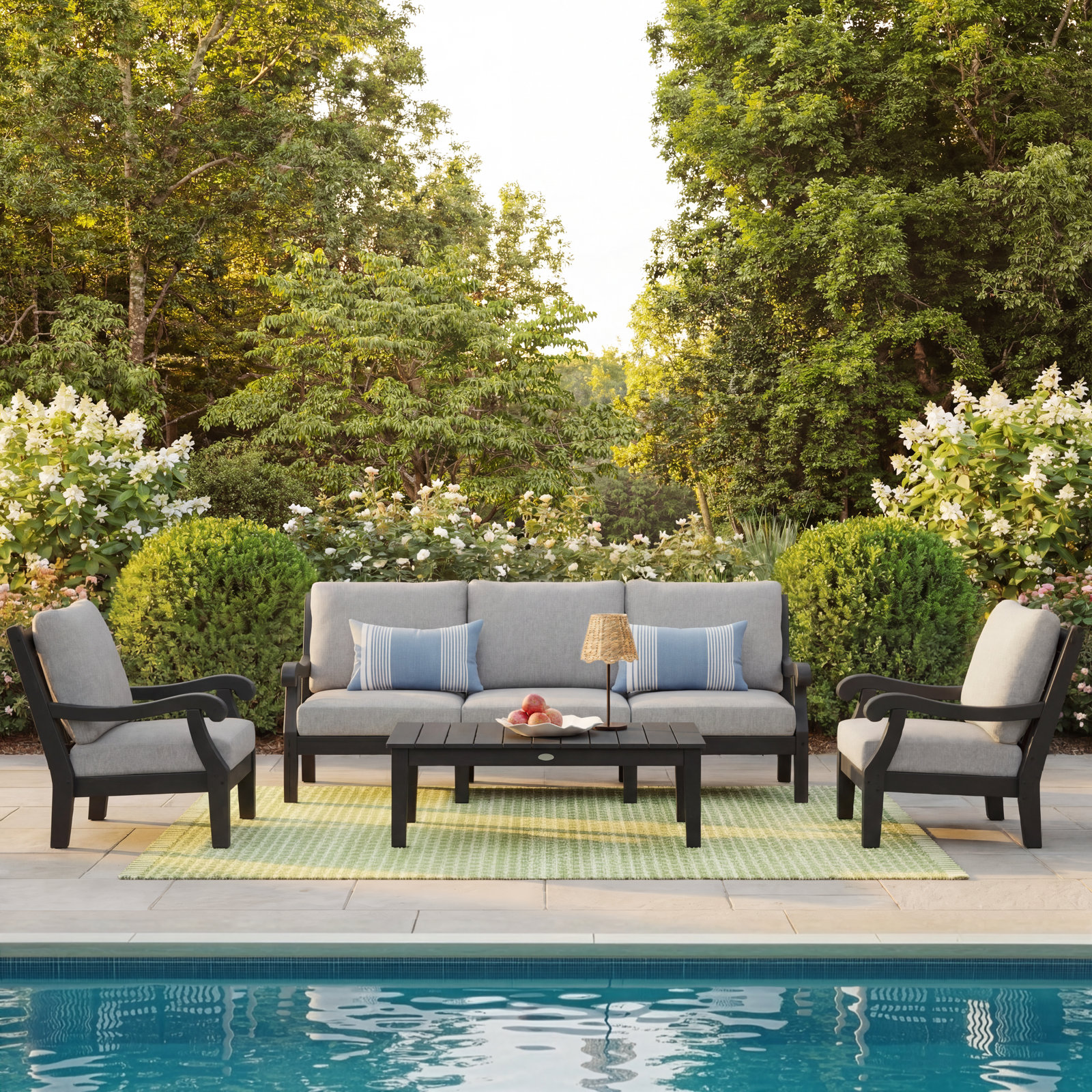 POLYWOOD® Verlyn 5-Person Patio Seating Group, Dune Burlap Cushion/Black Frame
