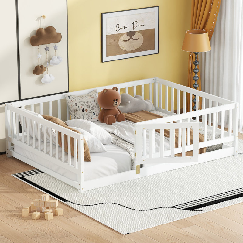 Lit simple en bois, 7 lattes, Blanc, Lit double