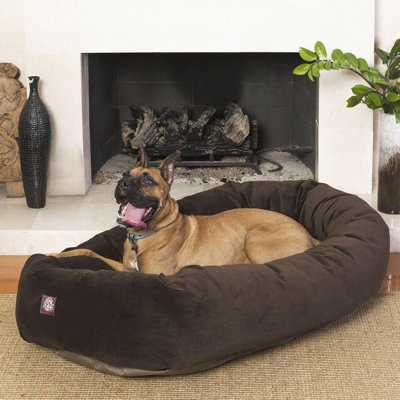 Large Chocolate-Colored Round Donut-Shaped Pet Bed, Made Of Washable Suede, With A Spinal Neck Support, Measuring 52.2×35.6×11.4 Inches.