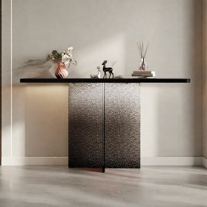 Console moderne et moderne en acrylique, H 29,53 po x l 55,12 po x P 11,81 po, Transparent/noir