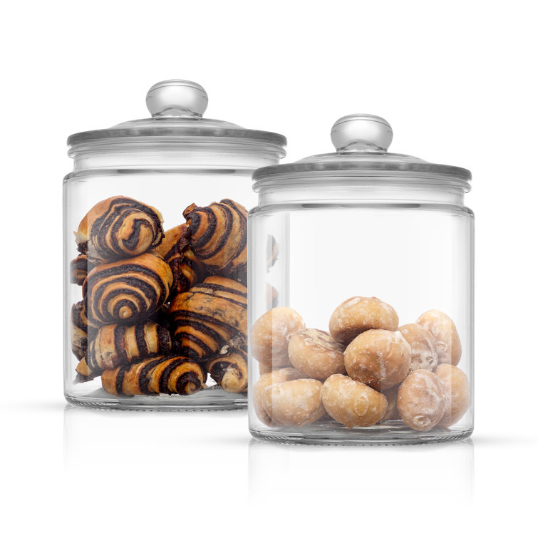 JoyJolt JoyFul Round Glass Cookie Jar with Airtight Lids - 67 oz - Set of 2  & Reviews