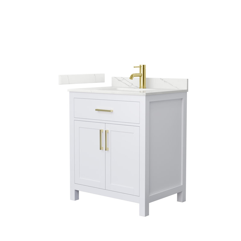 Beckett 30" Freestanding Single Bathroom Vanity with Quartz Top, White, Giotto Quartz, Brushed Gold