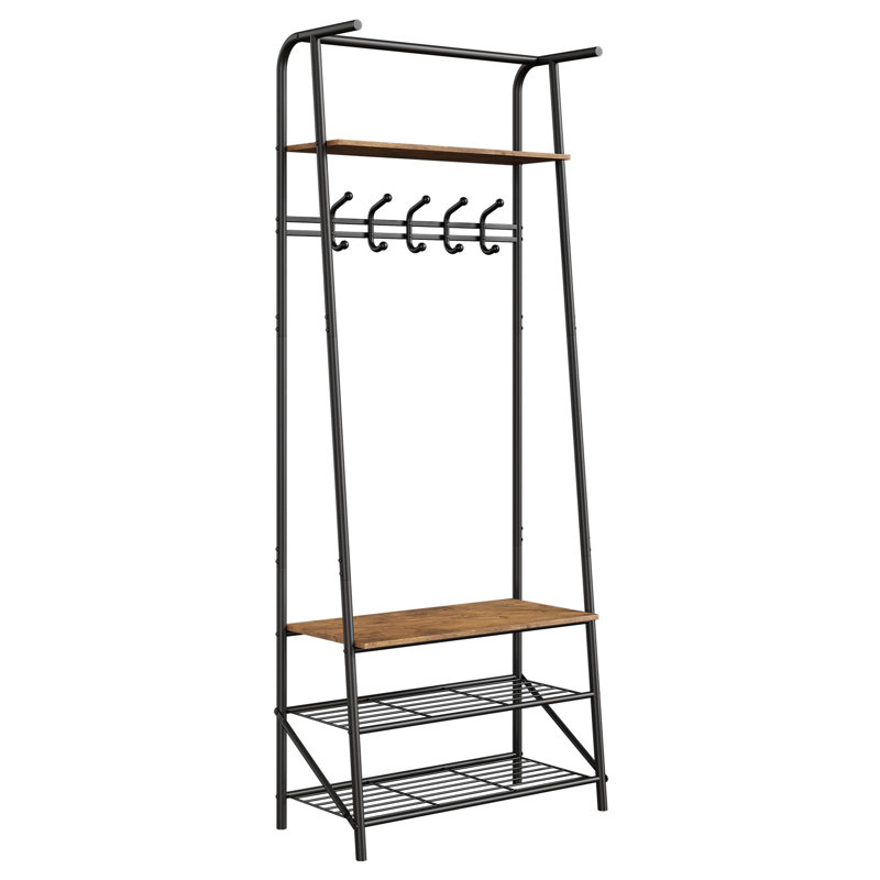 Entryway Shoe Storage With Coat Rack, Black/Brown