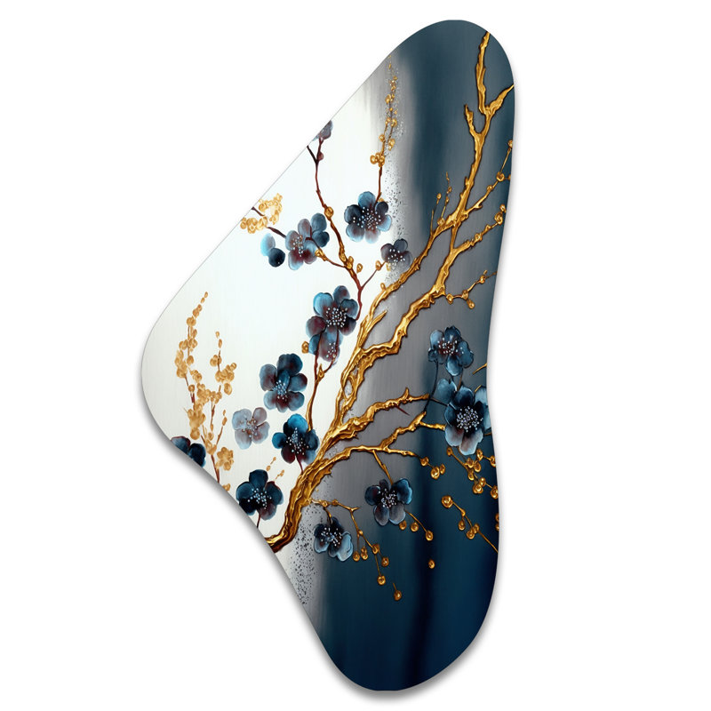Shrewsbury - Arbre Bonsai Boomerang en forme d'art mural asymétrique en métal, H 39 po x l 21 po