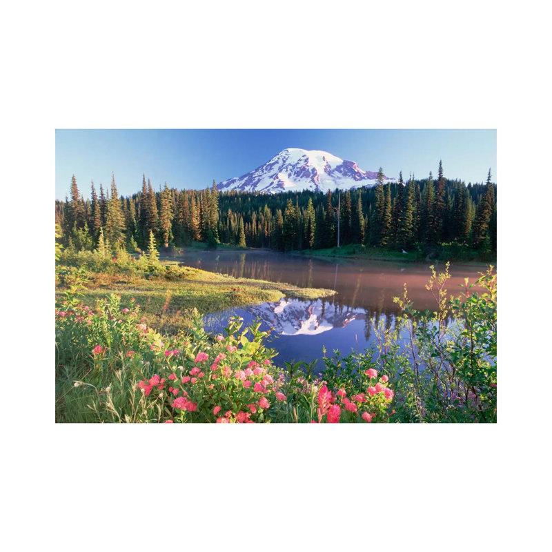 Mt Rainier And Wildflowers At Reflection Lake, Mt Rainier National Park, Washington by Tim Fitzharris - Wrapped Canvas Print