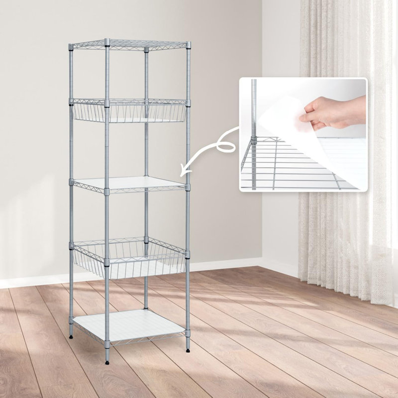 Rayonnage à hauteur réglable à 5 niveaux CAPHAUS NSF avec panier et doublure, noir et argent, Argent