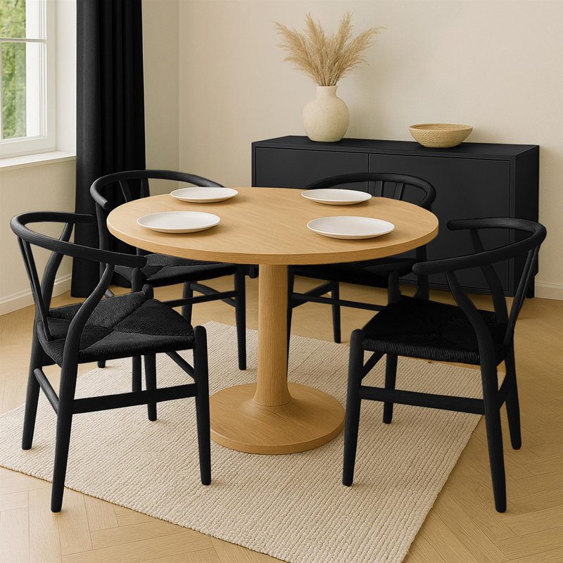 Nicholas Winter Scandi Danish Style Solid Wood Dining Chairs, Black, 4