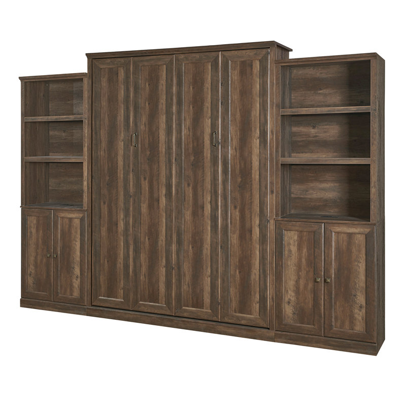 Lit escamotable avec bureau Kailer, Grand, 1 Bed, 1 Side Cabinet Storage Shelf, Brun