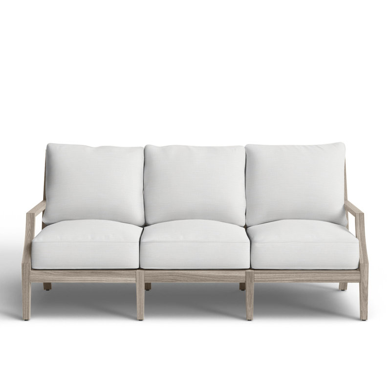 Haley Teak Patio Sofa with Cushions, Oyster Teak, Rollo Lace InsideOut® Linen, No welt + Standard fill