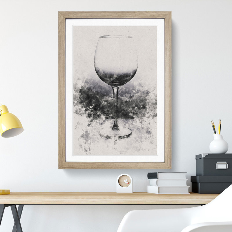 Reflection of the Wine Glass Watercolour - Picture Frame Graphic Art, Oak Framed, 90cm H x 65cm W x 2cm D