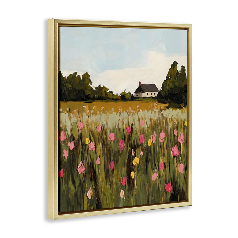 Cadre flottant Distant Wildflower Cottage, design par Franklyn Gregory, H 21 po x l 17 po, Cadre flottant métallique doré
