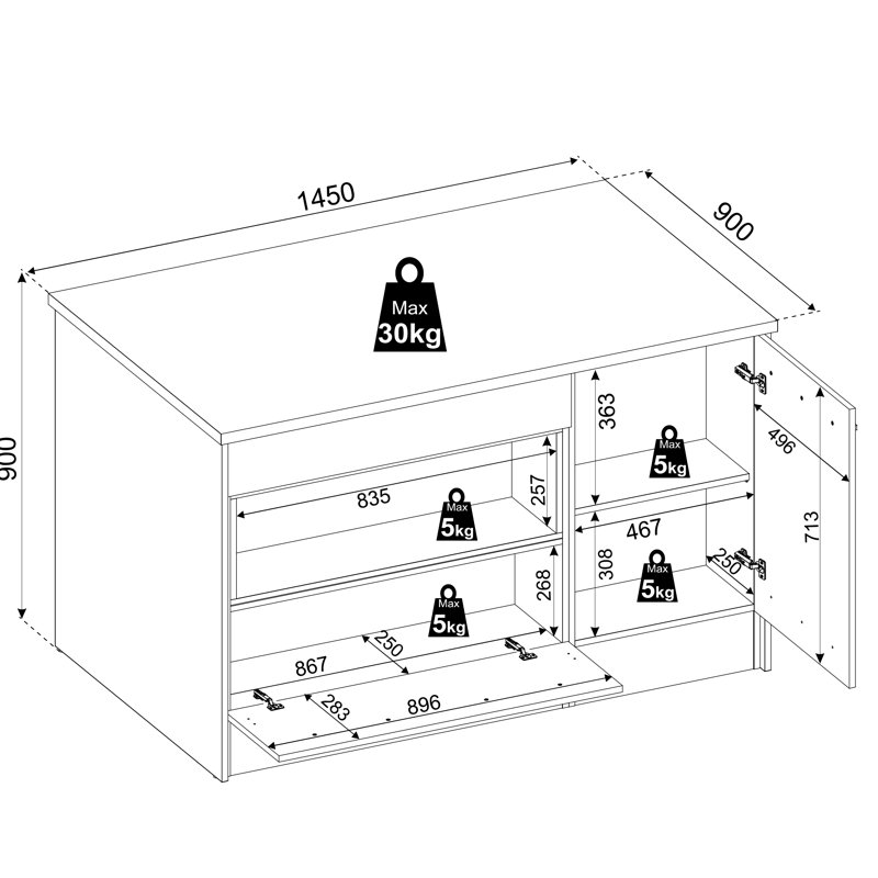 Mickala 145 Cm Kitchen Island, Black