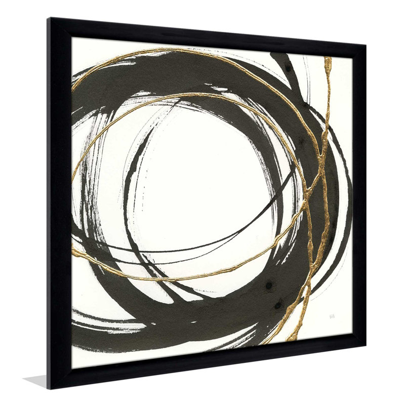 «Gilded Enso II», reproduction de peinture acrylique, H 31,5 po x l 31,5 po x P 1 po, Cadre noir