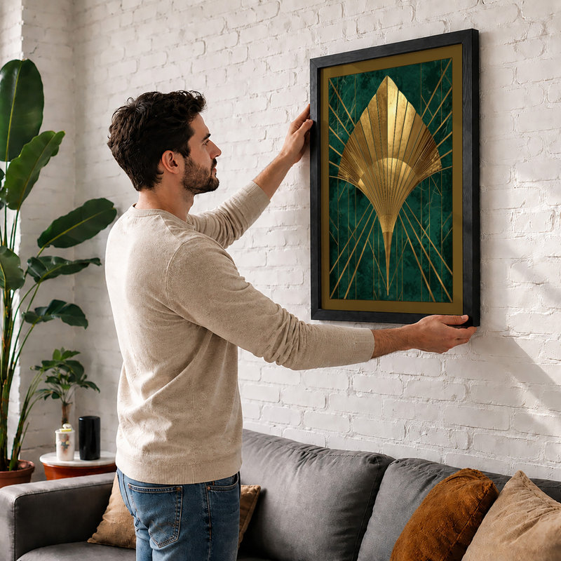 Golden Shell Art Deco - Framed Print, Unframed, A2 - 59.4 x 42.0 cm