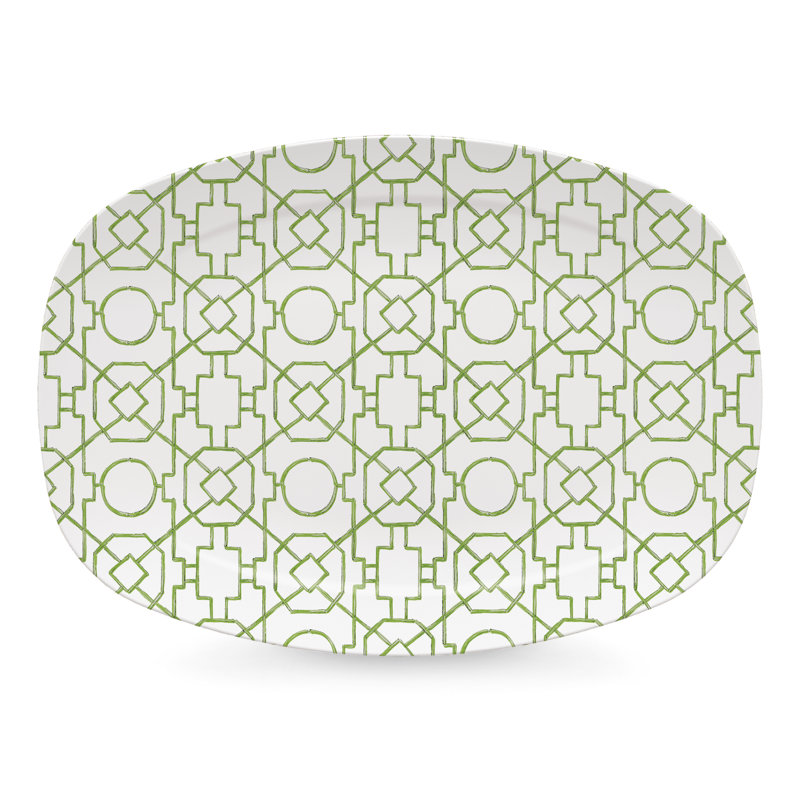 Green and White Oval Melamine Trellis Platter