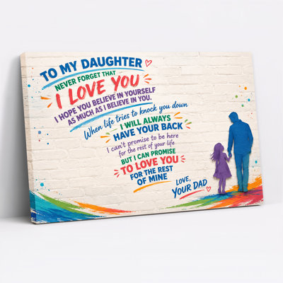 Father Daughter Quote With Silhouettes On White Brick Canvas Wall Art