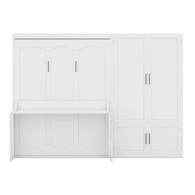 Queen Size Murphy Bed Wall Bed With Closet, White