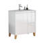 Ensemble de meuble-lavabo moderne avec lavabo, meuble-lavabo avec 1 porte et 2 tiroirs, système de rangement doux, conception sans poignée, pieds en bois massif naturel, facile à assembler