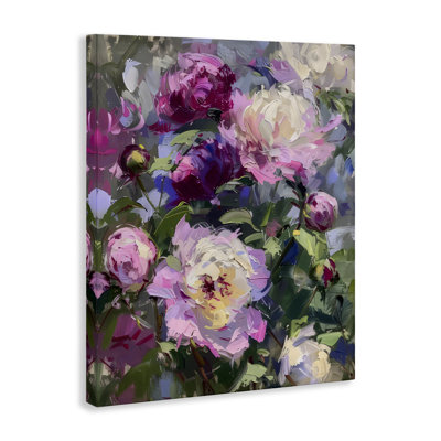 Toile abstraite, pivoines mauves, art mural LSR Creative Studio