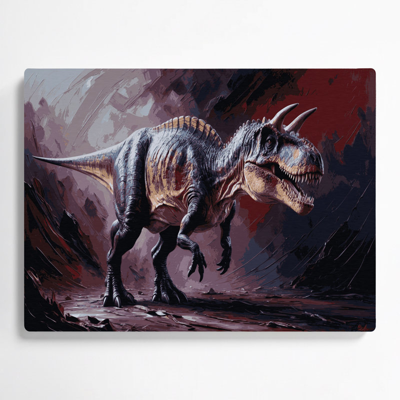 Art mural noir dinosaure Carnotaurus, H 24 po x l 36 po