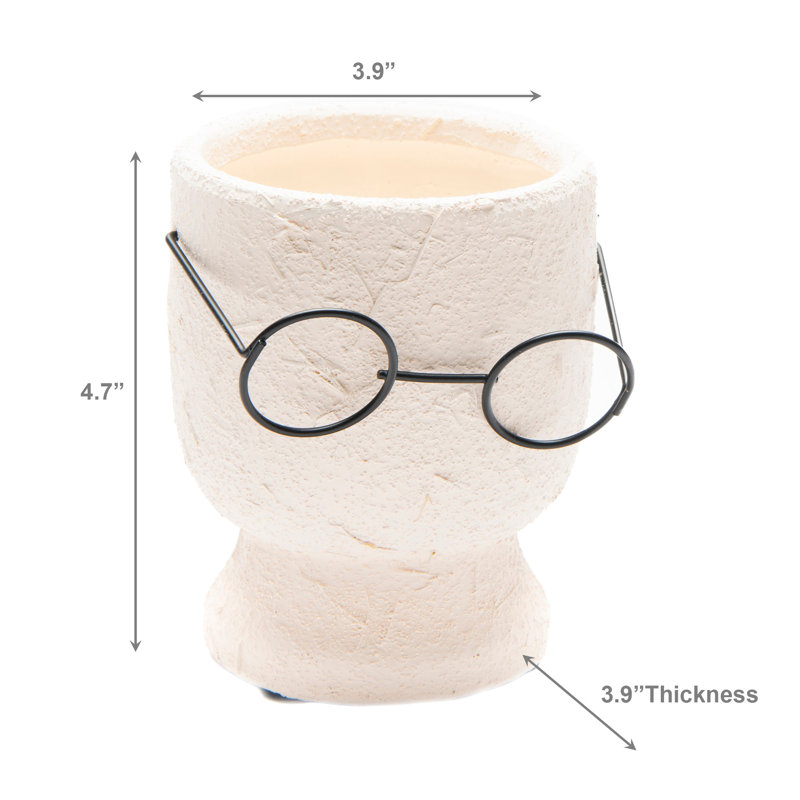 4" Textured Stone Face Planter With Glasses