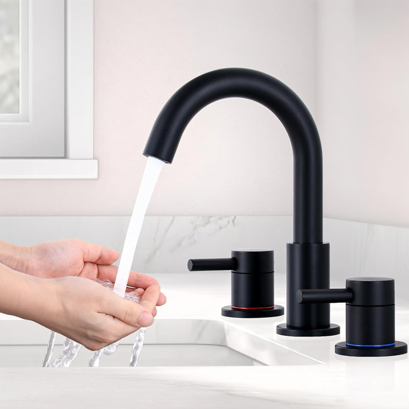 Widespread Bathroom Faucet 3 Hole, 2-handle  Bathroom Sink Faucet with Drain Assembly, Black