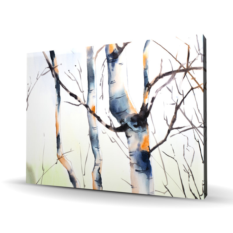 Trois petits bouleaux - reproduction d'art sur toile orange