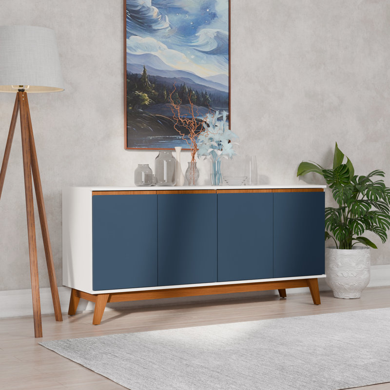 Tokyo 4-door Sideboard With Soft-close Doors, White/Blue