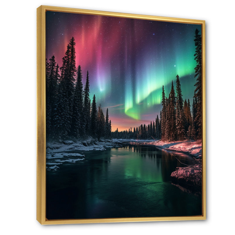 Yukon Northern Lights Beauty IV, reproduction sur toile encadrée, Cadre flottant doré, H 32 po x l 16 po x P 1 po