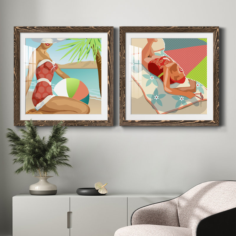 «Beach Beauty I», ensemble de 2 cadres photo, Cadre en érable, H 35,5 po x l 71 po x P 1,5 po