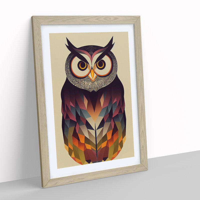 Unique Owl Art No.2 Abstract - Framed Print, 34cm H x 25cm W x 2cm D, Oak Framed