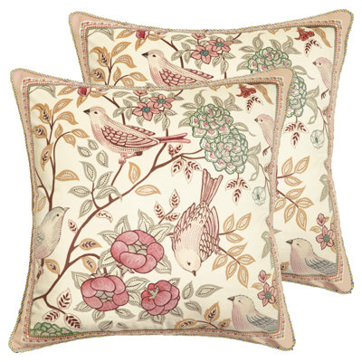 Vintage Velvet Throw Pillow Cover,Set of 2,18"x18",Elegant Pillow Case with Zipper,Pink Bird and Floral Pattern,Decorative Pillow Cover for Couch Living Room Bedroom