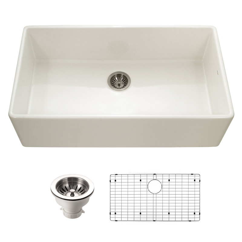 Platus Houzer Farmhouse Apron Front/Undermount 36 inch Fireclay Single Bowl Kitchen Sink, Biscuit